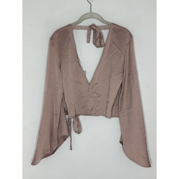 NWT River Island Blush Pink Long Flounce Sleeve Cropped Wrap Blouse Size 12 - Picture 9 of 9